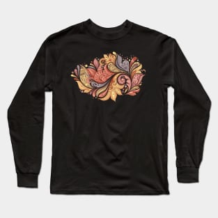 Paisley Garden Indian Style Print on Black Long Sleeve T-Shirt